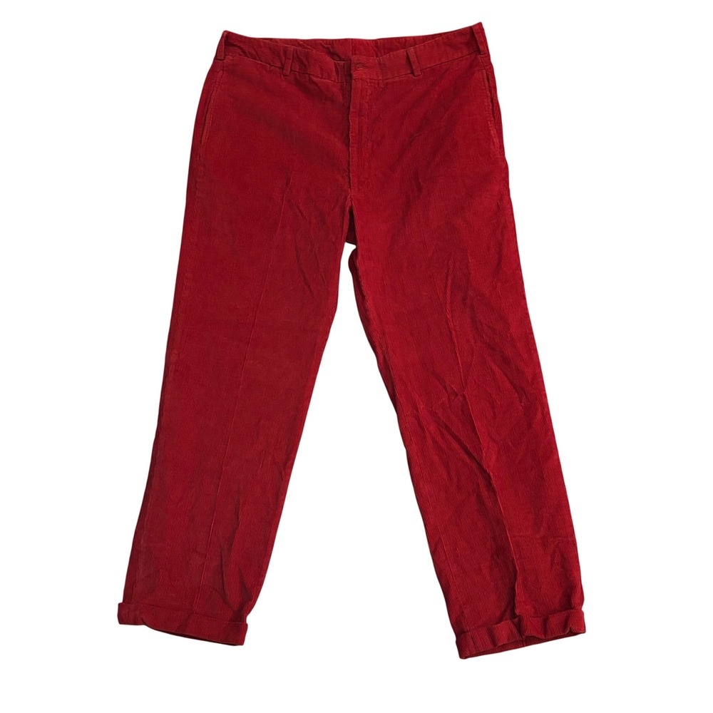 Charleston Khakis Mens Red Corduroy Trousers Straight Leg Cuffed Size 42 NWT